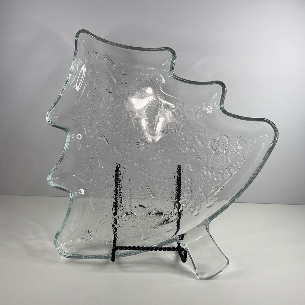Vintage Indiana Glass Christmas Tree Glass Platter Serving Tray 12" Holiday